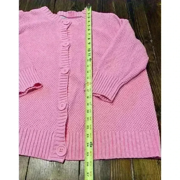 LL Bean Textured Knit Sweater Sx XL Buttons 100% Cotton Pink 3/4 Sleeves - Picture 6 of 9